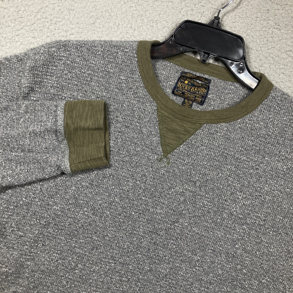 Lucky Brand Thermal Shirt Men XL Grey Olive Green Strong Boy Waffle Gorpcore
